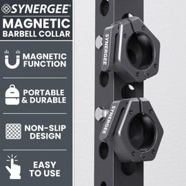 Synergee Black Magnetic Barbell Collars – Locking 2" Olympic Size Weight Clamps - Quick Release Collar Clips – Bar Clamps Great for Crossfit Olympic Lifts and Strength Training