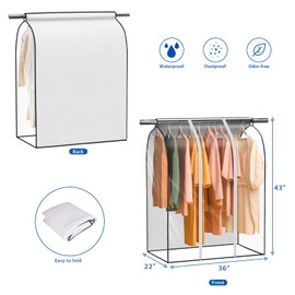 Syeeiex Clear Dustproof Garment Bag, 50 x 90 x 110 cm, Transparent Clothes Rack Cover with Zip, PEVA Clothes Cover, Large Clothes Protective Cover for Clothes, Suits, Coats, Shirts
