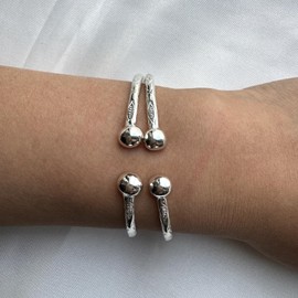 Better Jewelry Solid Ball .925 Sterling Silver West Indian Bangles (Pair) (MADE IN USA)