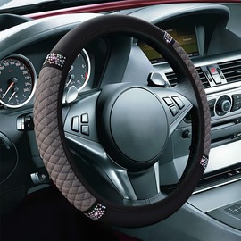 ZIMISI Bling Soft Leather Steering Wheel Cover, 15" Anti-Slip Sparkly Crystal Auto Elastic Steering Wheel Protector for Women Girl, Colorful Diamond Car Interior Accessory for Most Cars (Grey)