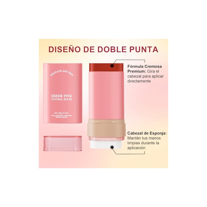 Rubor Multifuncional en Crema con Esponja Incorporada, 3 en 1