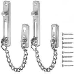 2 Pack Door Chain Lock, KINJOEK Stainless Steel Security Chain Guard with Spring Anti Theft Press Lock, Heavy Duty Polished Door Latch with Screws, Silver