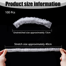100 Pcs Shower Cap Disposable,Plastic Shower Caps for Hair Protection,Travel Spa,Hotel and Hair Solon,Home Use,Clear Disposable Shower Caps,Large Thick Clear Waterproof Plastic Elastic Hair Bath Caps