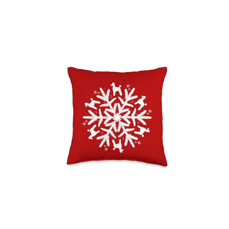 Snowflake Christmas Poodle Throw Pillow