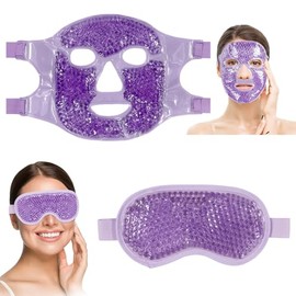 Antifaz de Gel para Ojos, Set 2 pzas con Respaldo de Felpa Suave, Hielo para la Cara, Compresa Reutilizable Frío y Calor, Mascara de Hielo Facial, para Alivio de Ojeras, Migraña y Estrés (Morado)