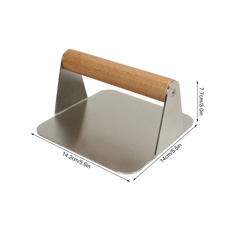 Burger Smasher 304 Stainless Steel Square Handheld Burger Press Wooden