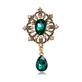 Rhinestone Baroque Brooch Lapel Pin for Women Luxury Crystal Teardrop Cubic Zirconia Exaggerated Wedding Promise Cameo Brooch Dainty Chandelier Drop Dress Lapel Pin (Green)