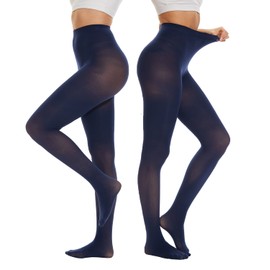 DUCMODA Women's 2-5 Pairs Semi-opaque Soft Tights Comfort High Waistband 70 Denier Pantyhose-Navy Blue-2 Pairs-X-S