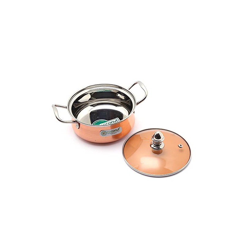 Coconut Royale Copper with Glass Lid Handi/Cookware Set (Stainless Steel,