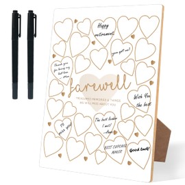 NZSXU Retirement Guest Book Alternatives, 8X11 White Gold Wooden Treasured Memories Sign with 2 Pens, Farewell Decorations Party Supplies, Goodbye Gifts for Coworkers Boss Teacher Nurse（30 Hearts）