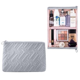 Makeup Bag Travel Essentials Cute Skincare Pouch Purse Cosmetic Bags for Women Traveling Make Up Organizer Portable Clear Case Toiletry Bag with Zipper (Light Grey, Medium)