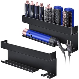 Gaethra Föhnhalter Wand Ohne Bohren, Wandhalterung Halter für 7 In 1 Styler Lockenstab Zubehör, Glätteisen Halterung, Föhn Halterung Schwarz, Halterung für Glätteisen Föhn Aufbewahrung