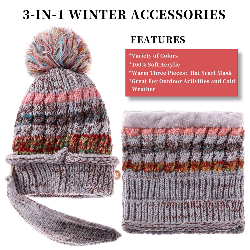 FANZERO Womens Girls Knit Beanie Scarf Mask Set Soft Warm