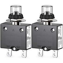 CLDIY Thermal Circuit Breaker 98 Series 15A 125/250VAC Push Button Reset for Circuit Breaker with Quick Connect Terminals and Waterproof Button Cover 32VDC Pack of 2