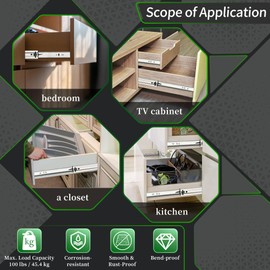 1 Pairs 12 inch Soft Close Drawer Slides Full Extension Heavy Duty Drawer Slides Ball Bearing Drawer Slides Rails 100 LB Load Capacity for Dresser File Cabinet