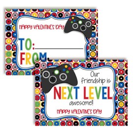 Next Level Friend Video Game Themed Valentine's Day Cards for Kids to give to Friends & Classmates, Thirty (30) 3.5" x 5" Fill In Cards (Without Envelopes) by AmandaCreation