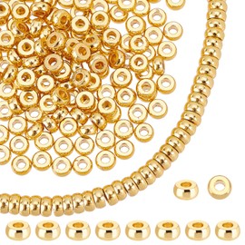 PH PandaHall 240pcs 18K Gold Disc Sapcer Beads, 4mm Flat Round Beads Heishi Rondelle Beads Solid Brass Beads Metal Spacers for Heishi Clay Beads Summer Stackable Necklace Bracelet Jewelry Making