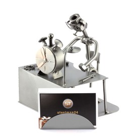 Steelman24 I Nuts and bolts sculpture Clockmaker With Business Card Holder I Handmade ornaments I Made in Germany I I Metal figurine