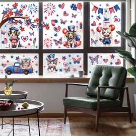 Fourth of July Window Decals, 95 Pieces, Patriotic Dogs and Cats, 9 Sheets