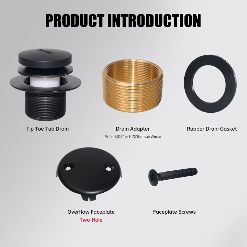 Toe-Kick Bathtub Trim Kit, Matte Black Bathtub Drain, Includes Dual-Hole