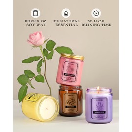AOOVOO Scented Candles Set - Chromatic Jar Candles Set, Soy Wax Candle Set, Candles for, Candles for Home Scented - 4 Pack Soy Candle Gifts Scents of Rose/Vanilla/Sandalwood/Lavender
