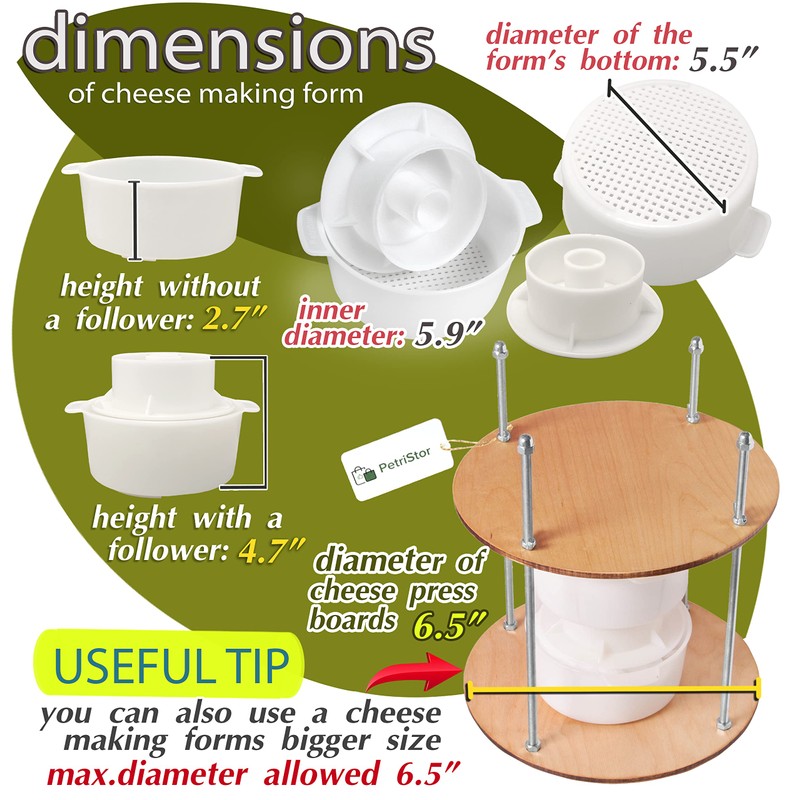 Wooden cheese press diameter 11.2 in and 2 cheese making