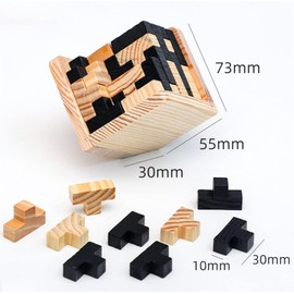 Cisixin Wooden Brain Teaser Puzzle 3D T-Shaped Tetris Blocks Geometric Intellectual Jigsaw Educational Toy for Kids and Adults