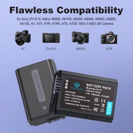 POEOSAS NP-FW50 Battery for A7II, 1400mAh with USB-C 20W Fast Dual Channel Charge Case for Sony ZV-E10, Alpha A6000 A6100 A6300 A6400 A6500 A5100 A7 A7II A7R A7RII A7S A7SII, Magnetic Snap Cover