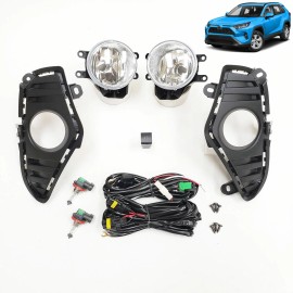 KINSTECH For 2019-2024 TY RAV4 Clear Lens Fog Light Kit Pair Switch Bezel Wire Bulb Rav 4