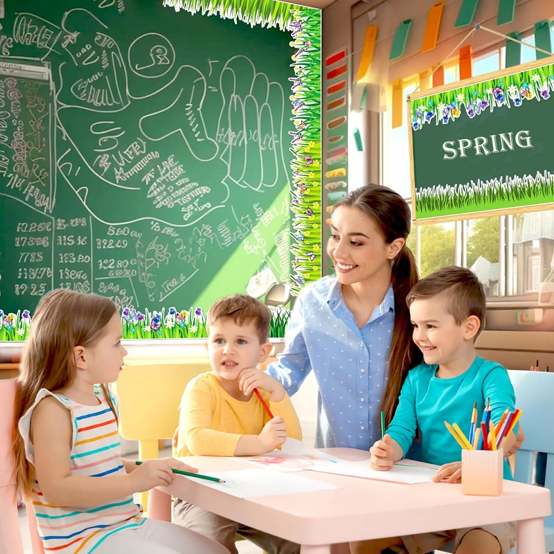 Konsait Bulletin Board Borders Set, 55Ft Green Grass Border for
