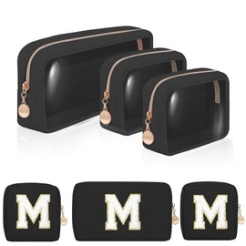 SYNVOGIA 3 Pack Clear Toiletry Bag TSA Approved Organizer Portable Travel Makeup Pouch with Golden Zipper Clear Makeup Bag Cosmetic Organizer Case | Black M