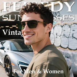 FEISEDY Polarized Aviator Mens Sunglasses Square Modern Women Vintage Style Acetate Frame UV400 B0191 Tortoise/Green