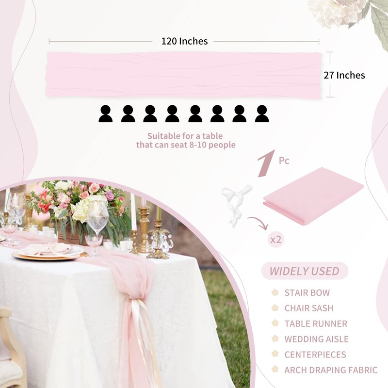 Pink Chiffon Table Runner 27x120 Inch Sheer Table Runner Overlay