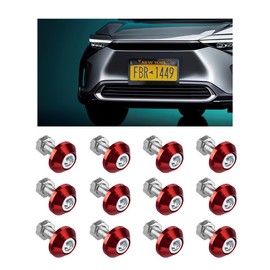 Zpana Car License Plate Screws Kits, 12 Sets M6 Aluminum Alloy Motorcycle Tag Frame Bolts with Nuts & Washers, Decorative Vehicle Number Plate Fastener, Universal for SUV RV Truck (Red)