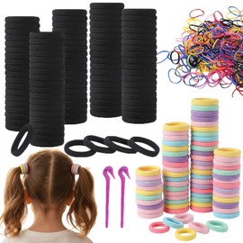 Kit 1302 Pcs Ligas para Peinar el Cabello (100 diademas de colores 200 diademas negras y 1000 gomas elásticas + 2 herramientas) Scrunchies para Cabello Sin Costura, elásticas suaves para el cabello