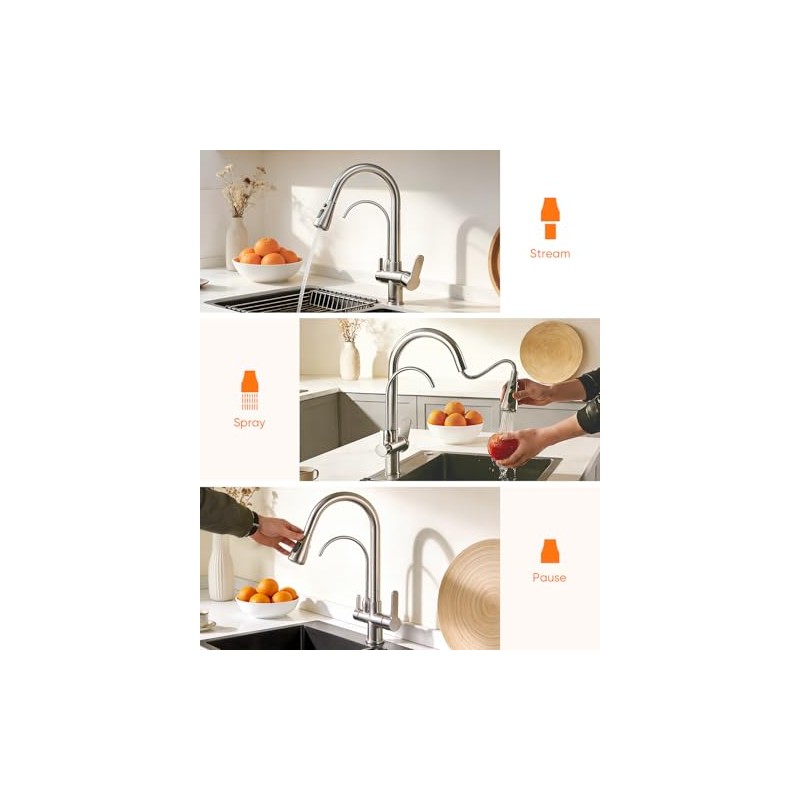 WANFAN Kitchen Sink Faucet with Pull Down Sprayer 2 Handle