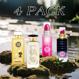 Hybrid & Company Women's 4 Pcs Kiss Me Kiss Me Pink La Robotica Femme Lust Pour Femme Perfume Natural Spray Fresh Fragrance