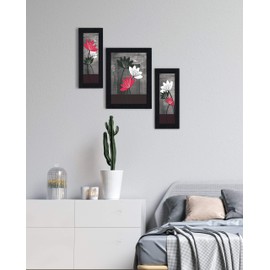 SAF UV Textured Flower Print Framed Painting Set of 3 for Home Decoration
