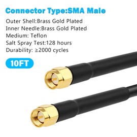 MOOKEERF SMA Male to SMA Male Cable, 10ft RG58 Coax, Low Loss Extension for 3G/4G/LTE/GPS/WiFi Antenna Applications