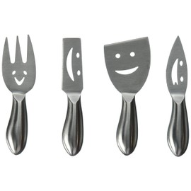 Prodyne Happy Face Cheese Knives, Set of 4, Silver