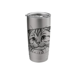 Scottish Fold Cat Face Line Art Design Stainless Steel Insulated Tumbler