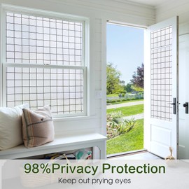 Windimiley Window Privacy Film Frosted Glass Static Clings, Decorative Bathroom Door Cover, Sun Blocking Lattice Vinyl Stickers, Heat Control Home Window Tint, 23.6 x 78.7In, Pure