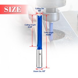 RURITKIT 1Pc Extra Long Straight Router Bit Set 1/2 Shank,Carbide Tipped Double Flute Straight Bit Dado Straight Cut Router Bit for Woodworking, 2-1/2" Cutting Length,1/2" Cutting Dia.
