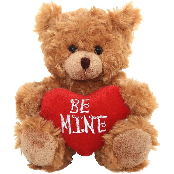 Plushland Stuffed Mocha Heart Bear - Plush Bear Toy for Kids & Adults - Embroidered Heart Pillow - Brown-9 inches (Be Mine 9'')
