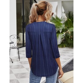 VALOLIA Womens Tops: 3/4 Length Sleeve Womens Tops - Womens Plus Size Tops - Three Quarter Length Sleeve Tops for Women Blue White Stripe X-Large