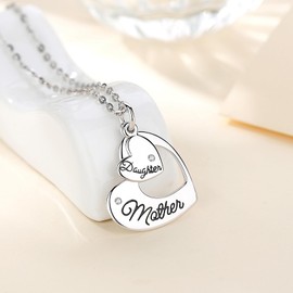 Eudora Mother Daughter Necklace for Women Mother Love Double Heart S925 Sterling Silver Mum Necklace Mother Pendant for Women Jewellery 45.7 cm Chain Gift for Mum Daughter Wife Caring Mother, Silver Zirconia, Cubic Zirconia,