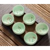 ZHAMS Hand Painted Kungfu Teacup,Chinese Long-Quan Celadon Teacup,Fishes and Lotus