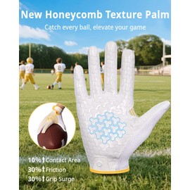 Pixel Panda Youth Football Gloves for Boys Girls, White Flag Football Gloves with Super Sticky Grip, Xs-XL Wide Receiver Glove for Kids 5-14 Best Gifts for Training, Game(YM)