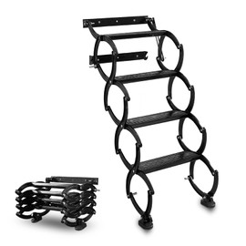 4 Steps Wall Mounted Folding Ladder, Indoor and Outdoor Step Ladders, Retractable Folding Stairs, Portable Camping Staircase, Pull-Down System Attic Ladder, for RV, Storehouse (Black, 4 Steps)