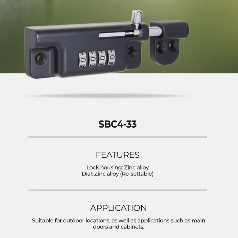 Federal Lock Combination Locking Bolt, Heavy Duty Sliding Lock with